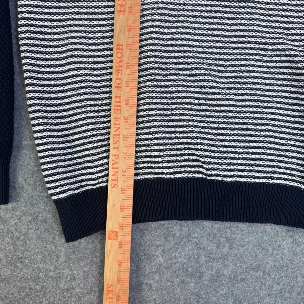 Octobre Editions Mens Navy Striped Cotton Waffle Knit Sweater Large O241PUL021B